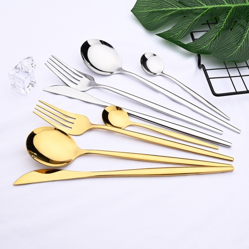 24PCs White Gold Dinnerware Set Stainless Steel Knife Fork - Image 2