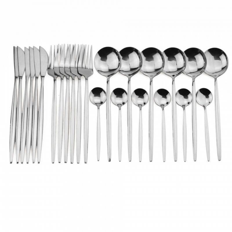 24PCs White Gold Dinnerware Set Stainless Steel Knife Fork - Image 10