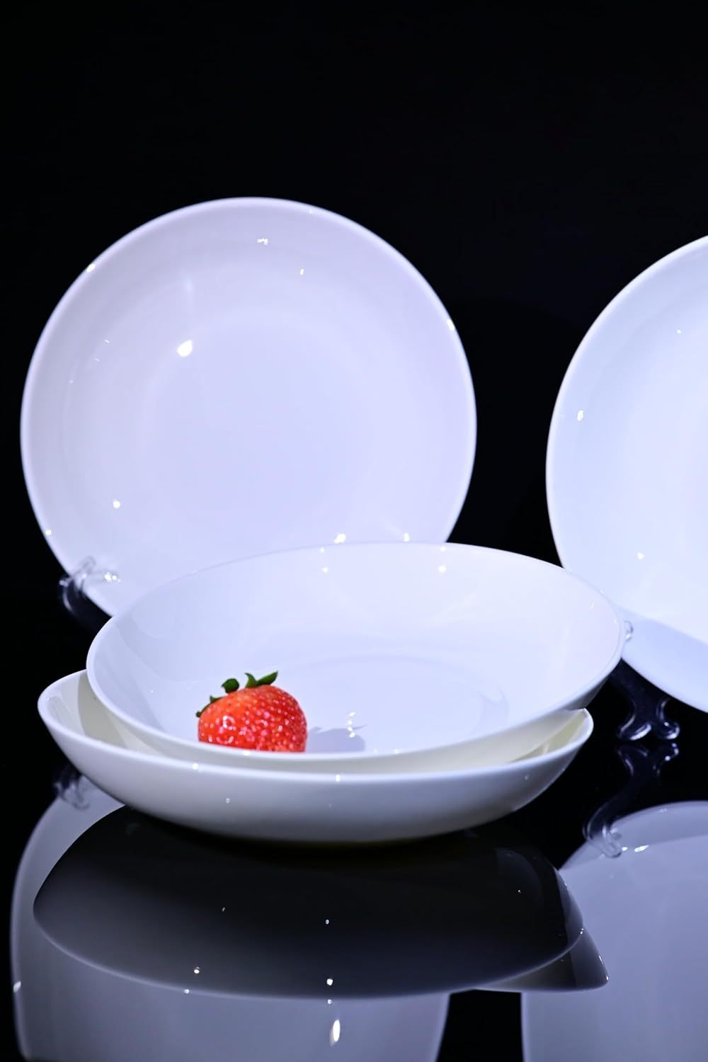 Lily Bone China Dinnerware Set, 4 Pieces, 8.5-inch White Pasta, Salad, Fruit Plate - Image 3